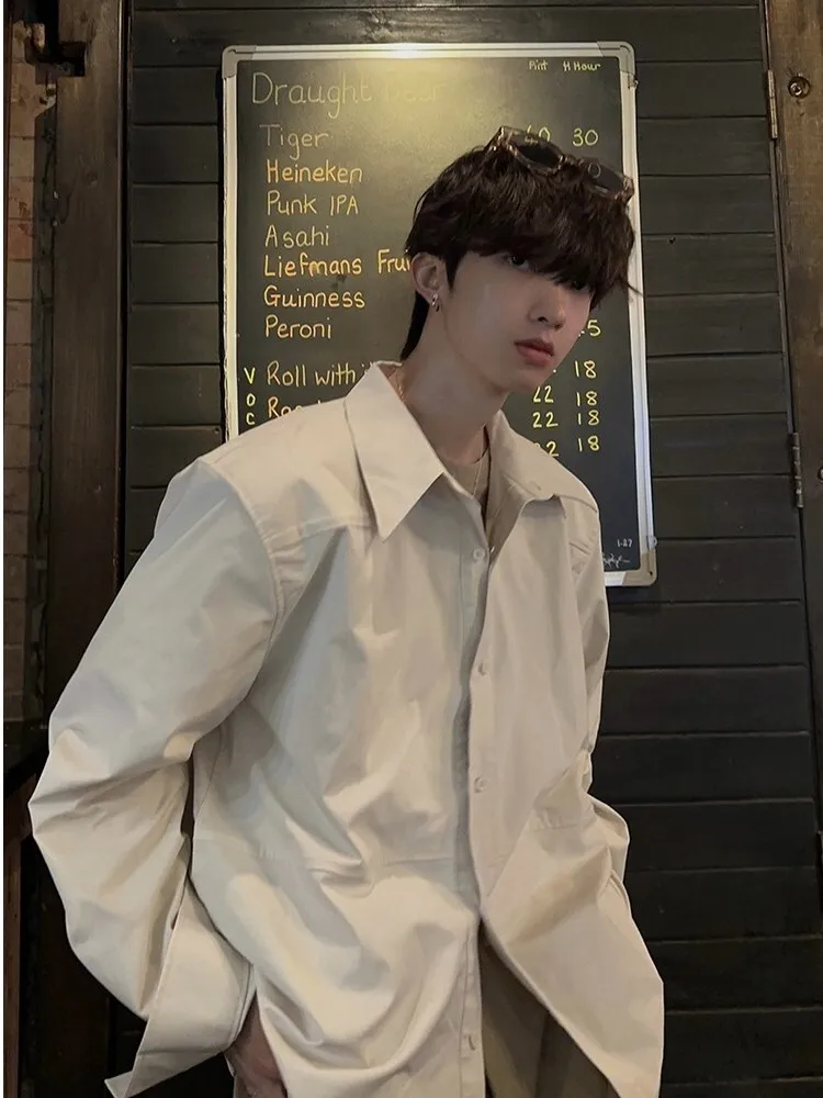 High Quali Long Sve Men's irt Loose Fit Color Korean Sle Faion Brand Lazy Sle Top Youth ular Autumn Wear