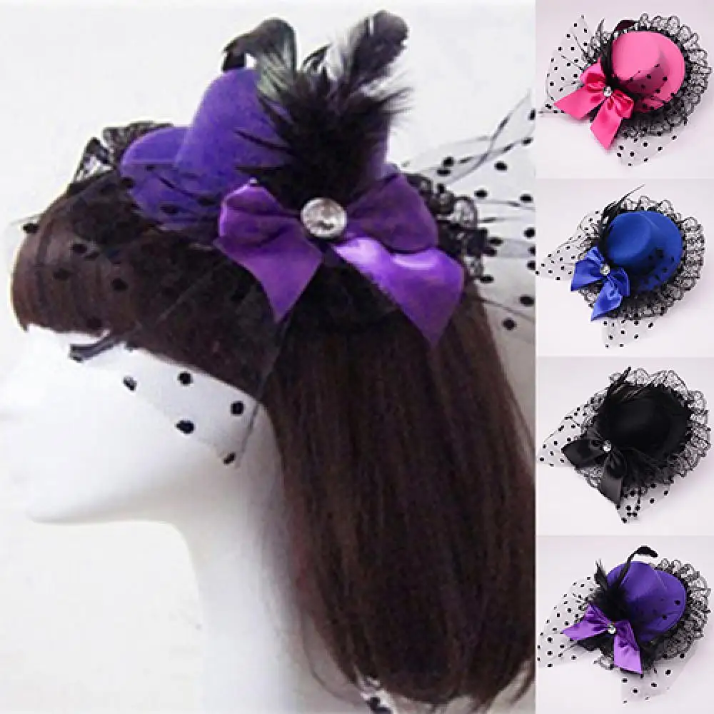 

Mini Fascinator Hats Headband Lady Bowknot Decor Lace Fascinator Hair Clip Costume Accessory