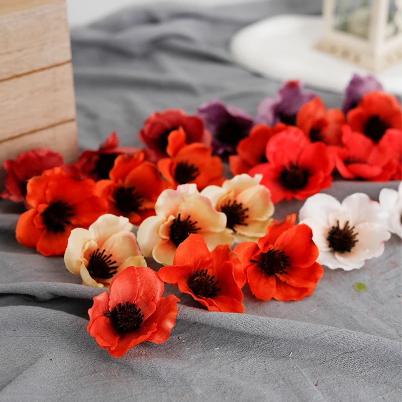 20pcs Silk Artificial Poppy Flower Head For Wedding Party Home Decoration DIY Accessories Fake Floral Craft Photography Props