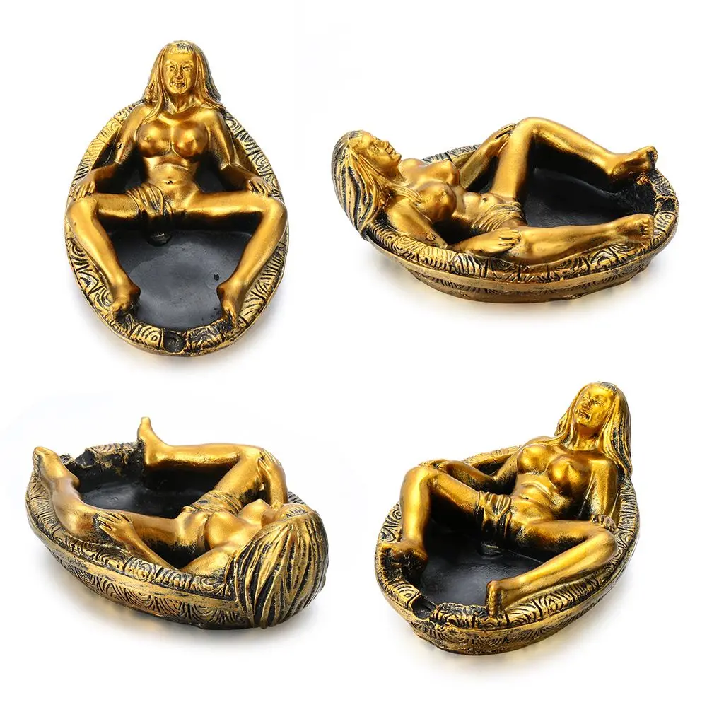 1PC Beauty Ashtray Woman Bathing Statue Ashtray Funny Gothic Vintage Style Gold Smoke Butt Holder Resin Smoking Accessories