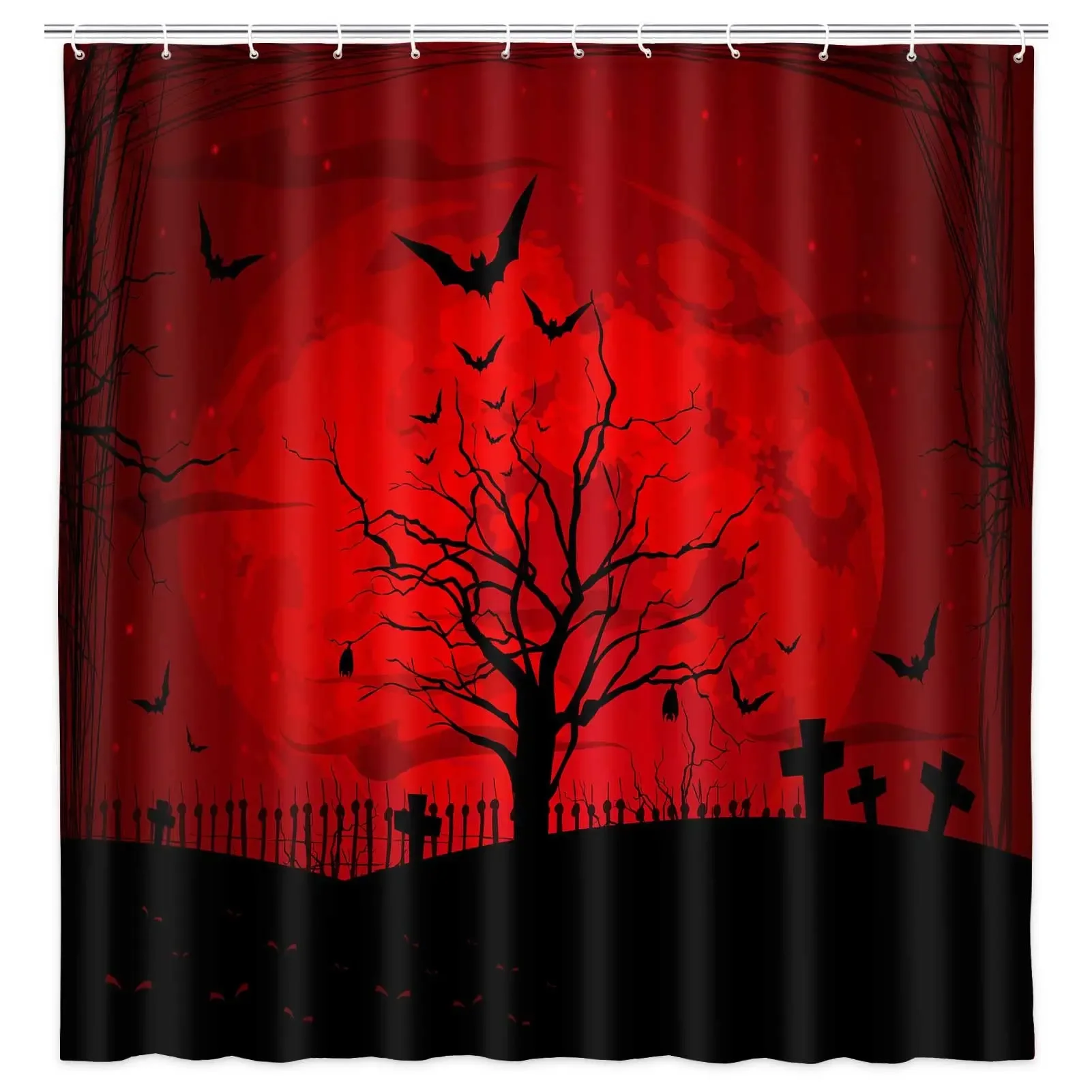 Spooky Shower Curtain Gothic Horror Halloween Black＆White Bats   Polyester Fabric Bathroom Bath s