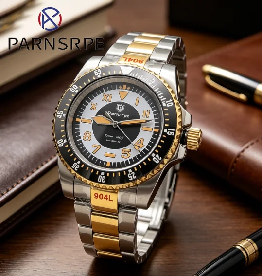 Men's Waterproof Watch, Luminous Dial, Stainless Steel Case, Sapphire Crystal, Transparent Back, Ceramic Bezel, NH35 Watch