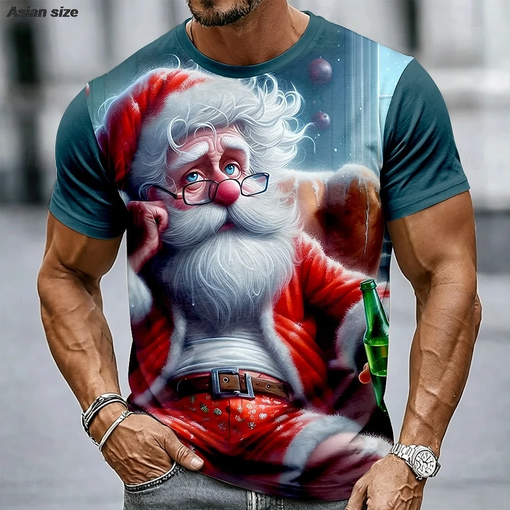 Men's Ombre Santa Claus T Shirt Short Sleeve T shirt 3D Print Crew Neck Shirt Funny Casual Daily streetwear