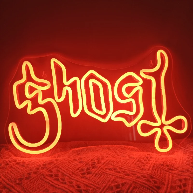 

Ghost Neon Sign For Wall Decor Halloween Room Decoration Gothic Satan Led Lights USB Powered Lamp Bar Bedroom Party Letter Signs