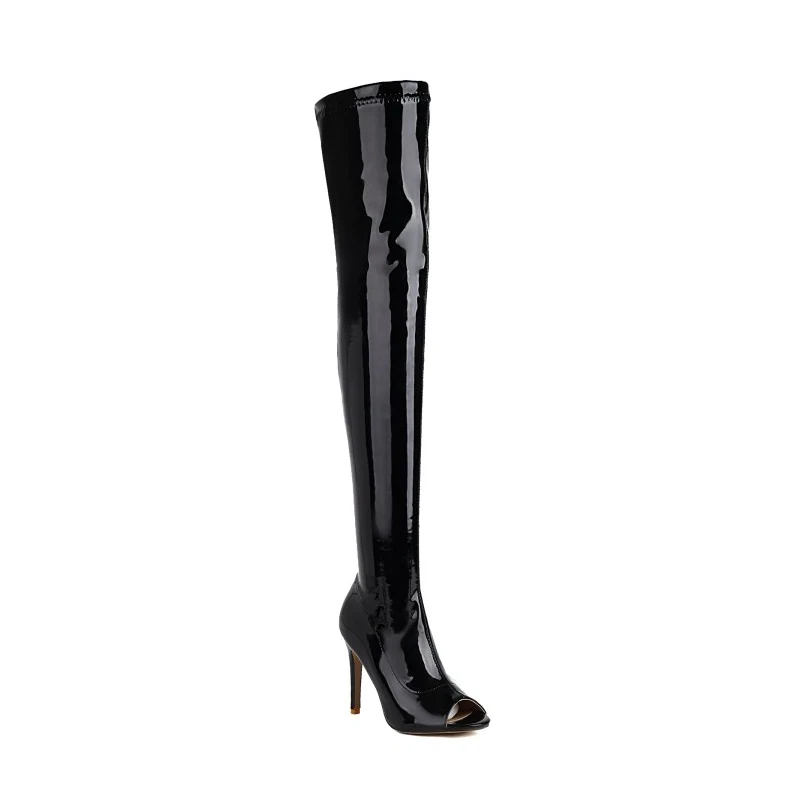 Ladies Fashion over the Knee Open Toe Boots With Platform and High Thin Heel Soft Material Shoes For Bar Boot Women  Heels S