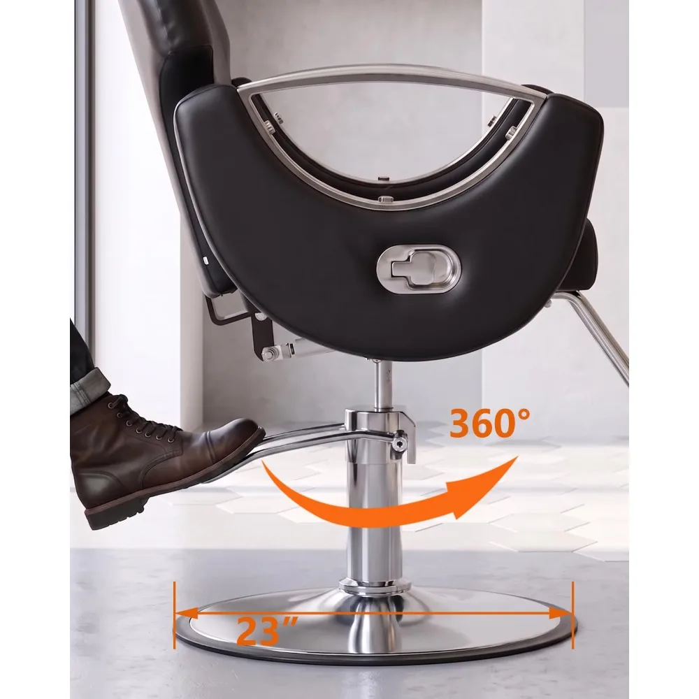 Reclining Barber Salon Styling Chair for Hair Stylist, Heavy Duty Hydraulic Pump, 360° Swivel, Custom - view 3