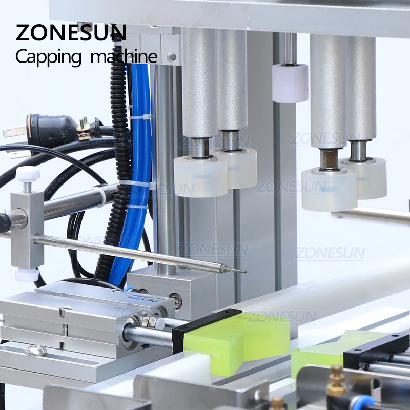 

ZONESUN Pneumatic Lug Screw Capper Automatic Small Glass Beverage Bottle Shampoo Sprays Round Bottle Capping Machines
