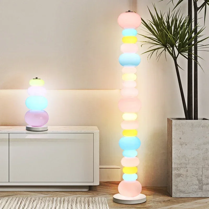 LED Candy String Rainbow Floor Lamp Creative Colorful Glass Desk Lamp Romantic Bedroom Ambience Light Living Room Sofa Luminaria