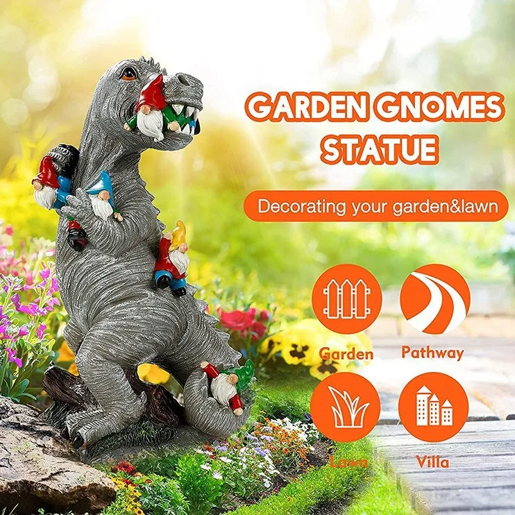 Mischievous Dinosaur Garden Eating Gnome Statue Resin Figurine Best Art Decor for Outdoor Home Waterproof Home Accessories