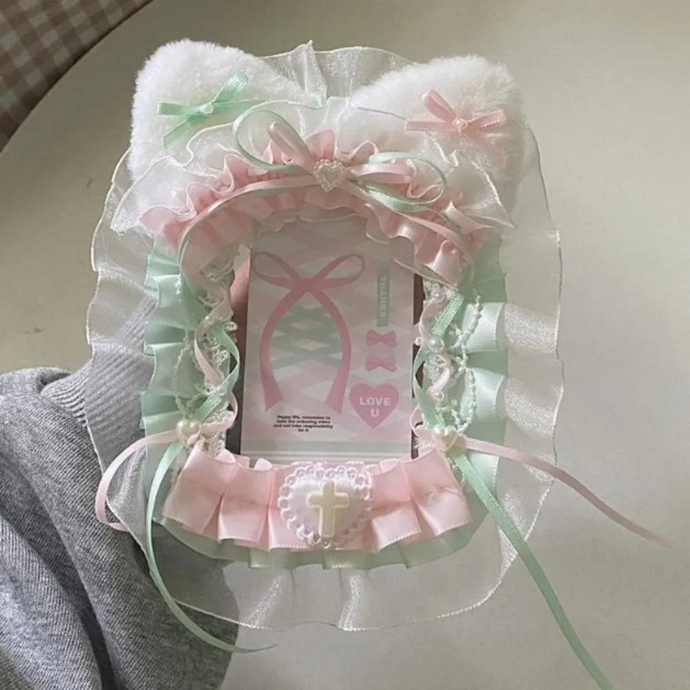 

Kawaii DIY Card Holder with Ribbon Anime Lace Photocard Case Idol Display Handmade Photo Protector Case Card