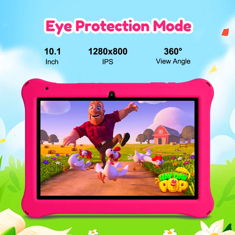 ATMPC 10,1 inch kindertablet, Android 14, 3GB RAM+32GB ROM, WiFi 6, IPS oogbeschermingsscherm, iWawa ouderlijke besturing tablet-pc