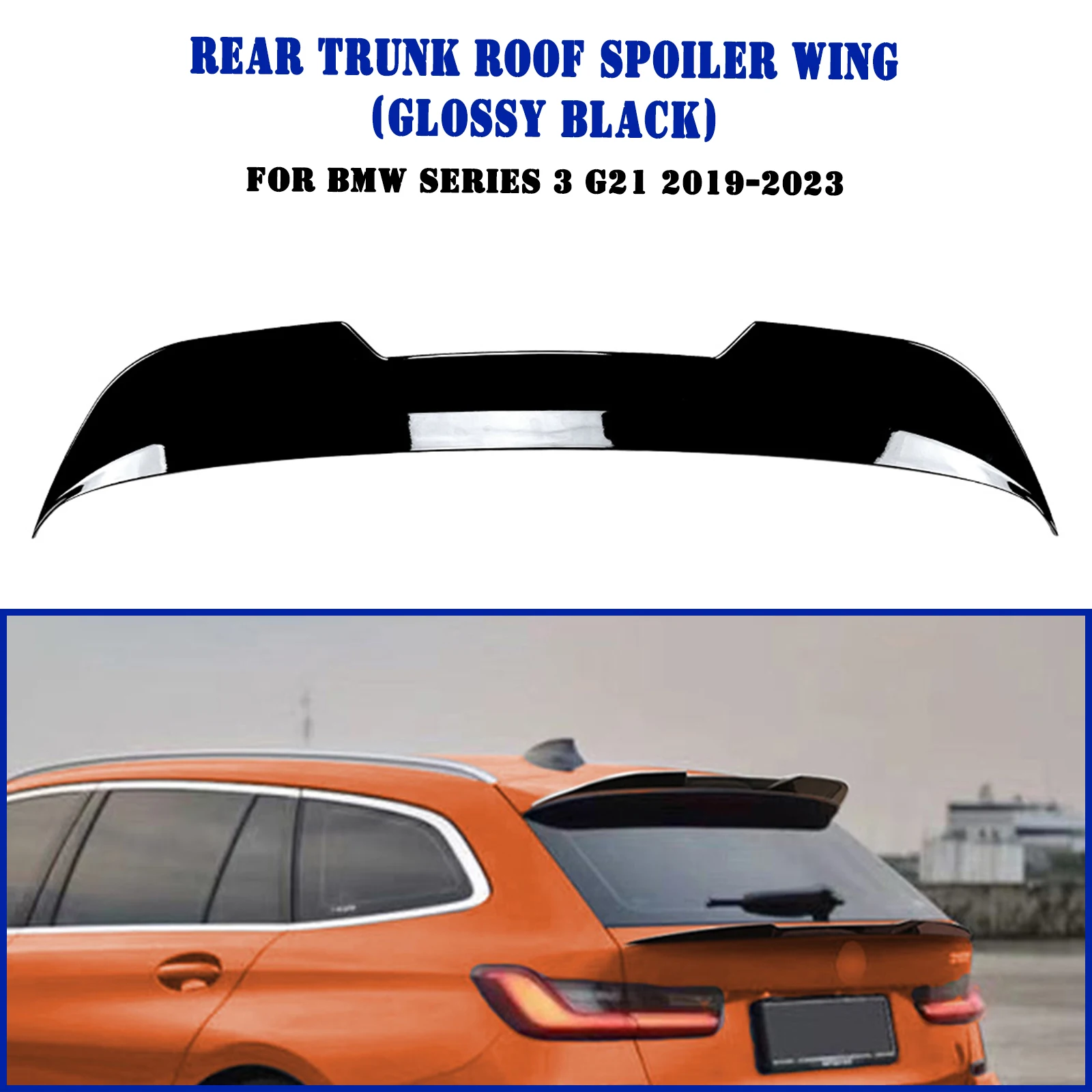 For BMW 3 Series G21 2019-2023 Wagon Touring Rear Trunk Roof Spoiler Wing Carbon Fiber Look/Gloss Black Tail Upper Splitter Lip