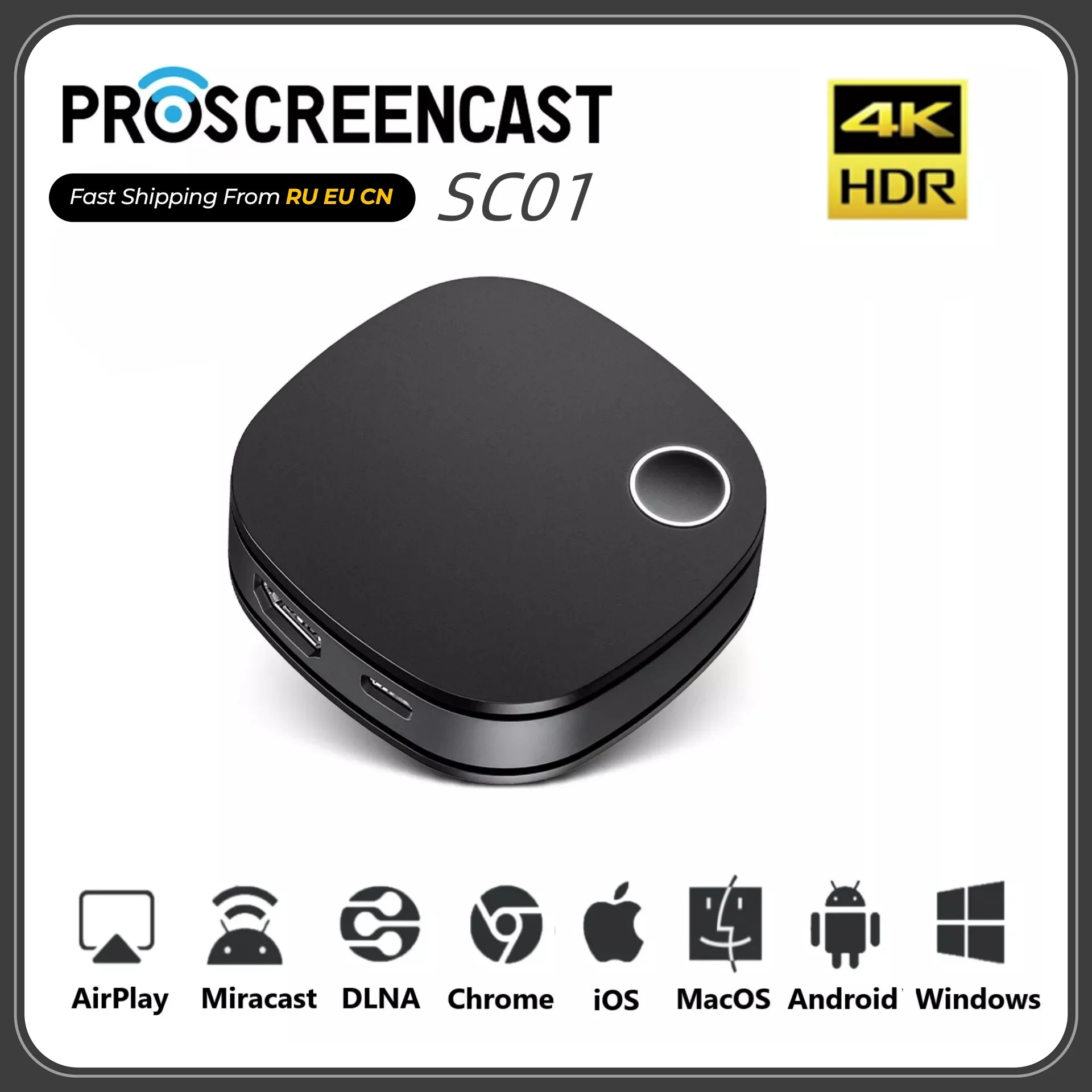 

SC01 Procreencast HDR SC01 2.4G/5G 4K Miracast WiFi Screen Thrower Display Receiver Dongle for Airplay DLNA HDMI TV Stick