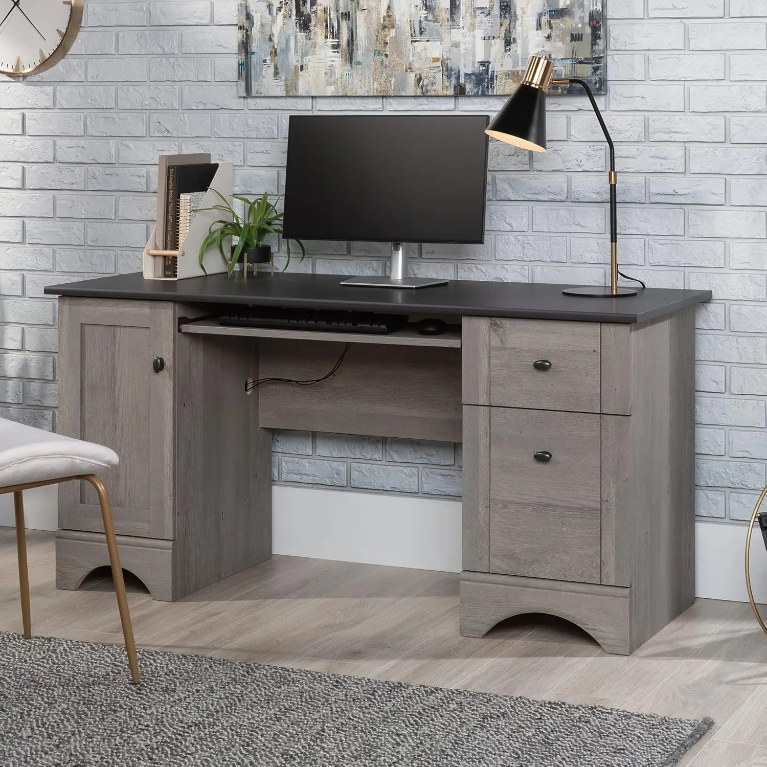 Miscellaneous Office Computer Desk with Drawers, Soft White Product Dimensions Storage area behind door holds vertical