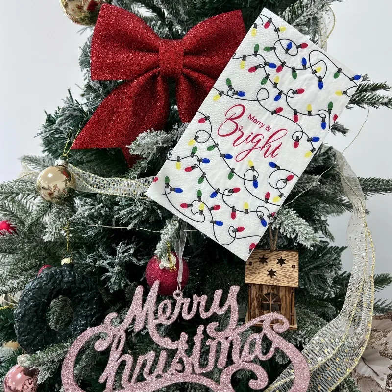 16 قطعة 33*40 سنتيمتر 3-layer عيد الميلاد تحت عنوان المناديل أضواء النيون الملونة ، قاعدة بيضاء المتاح ورقة المفارش DIY Decoupage ورقة