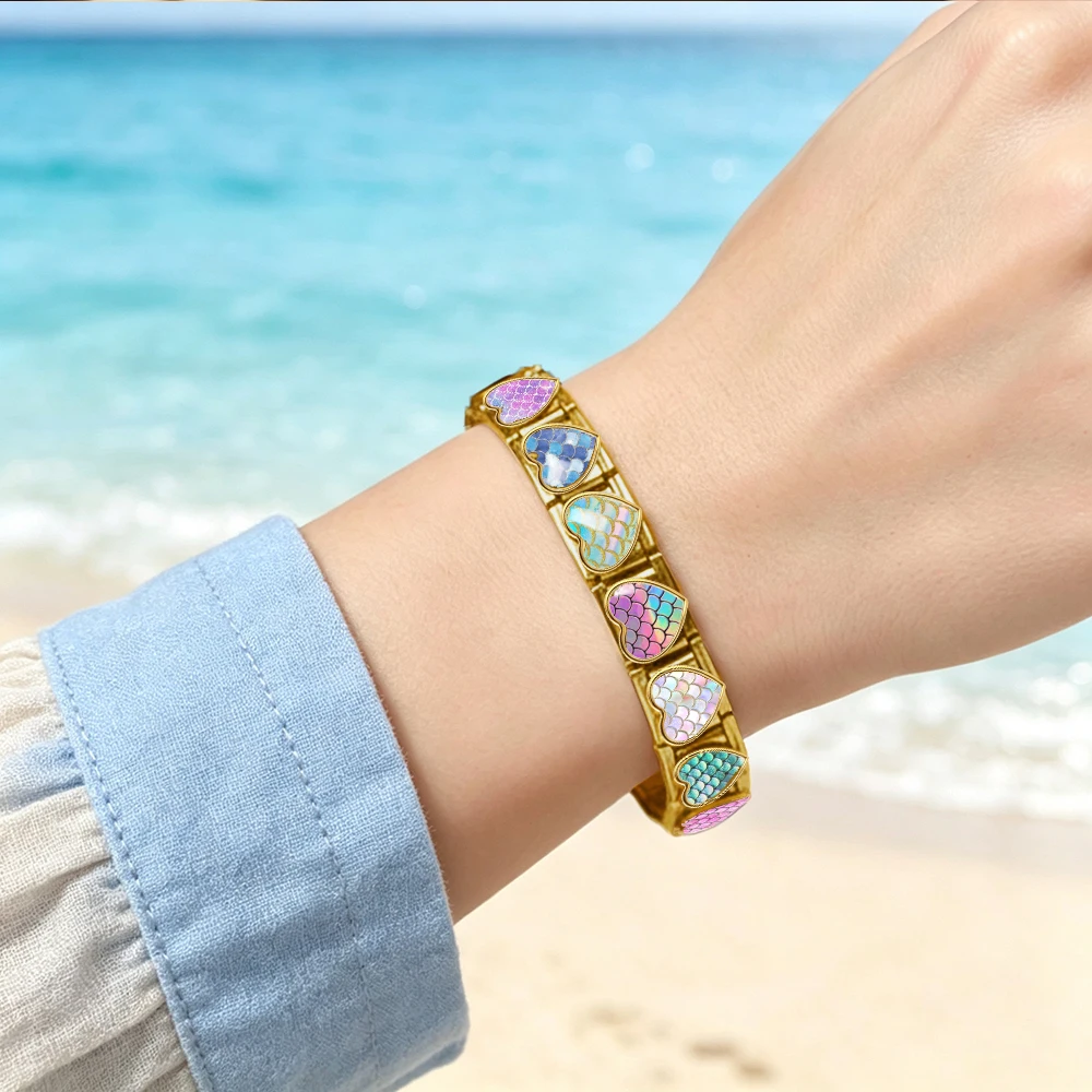 Meerjungfrauen-Schuppen-Herz-Italienisches Charm-Armband, passend für 9-mm-Edelstahl-Perlen, zum Selbermachen, Schmuck, Geschenke für Frauen, Alltagsaccessoire – Detail 5