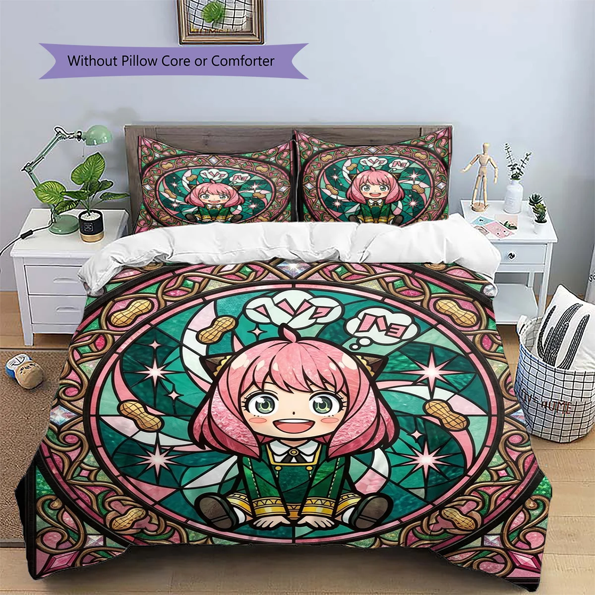 Anya Forger Patterned Pillowcase & Duvet Cover Set Bedroom Decor Anime Bedding Ideal Gift Choice for Anime Fans.-TING