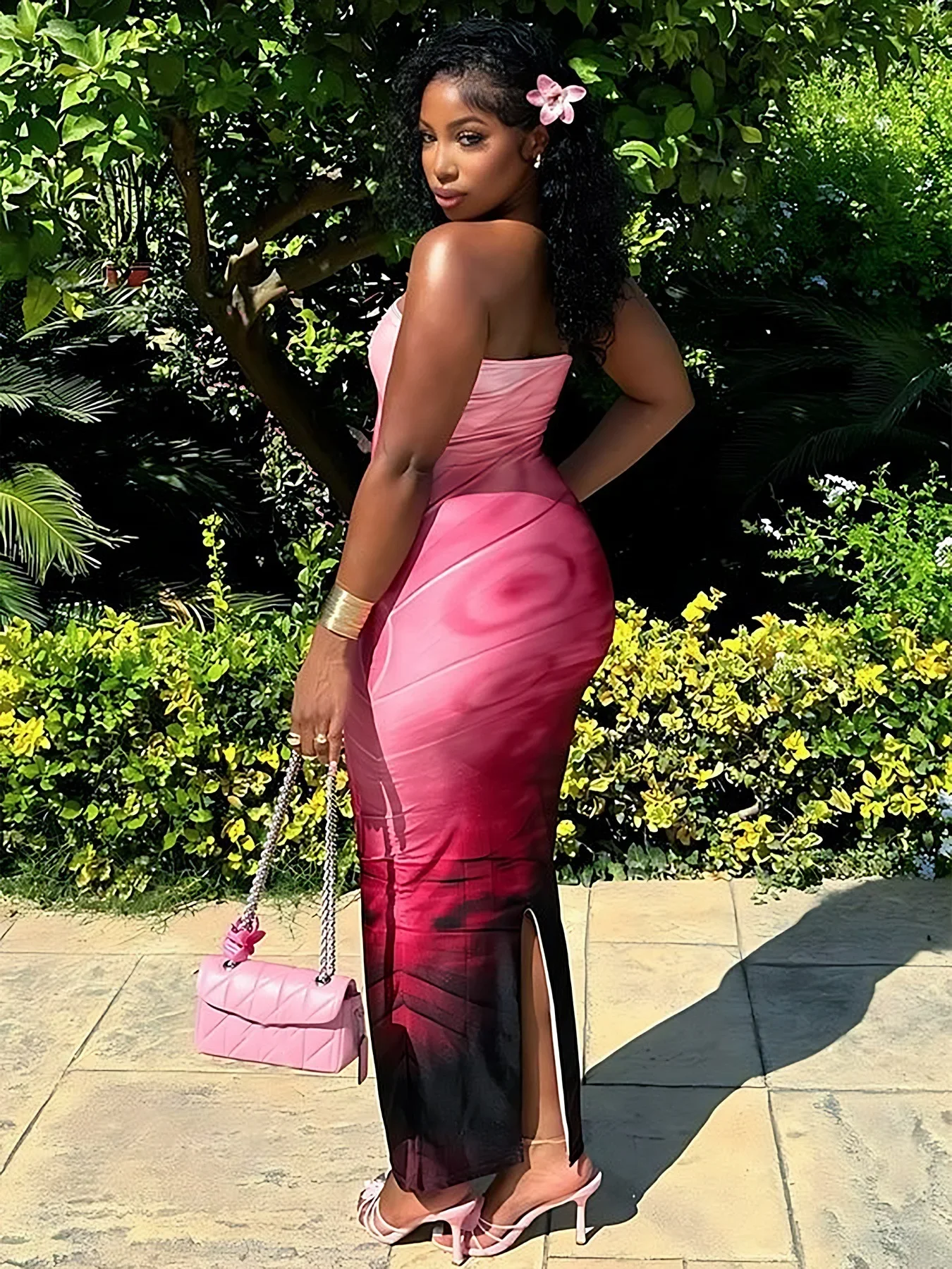 African Strapless Print Sexy Midi Dress for Women Fashion Off-shoulder Backless Bodycon Club Party Sexy Long Dress African Dress