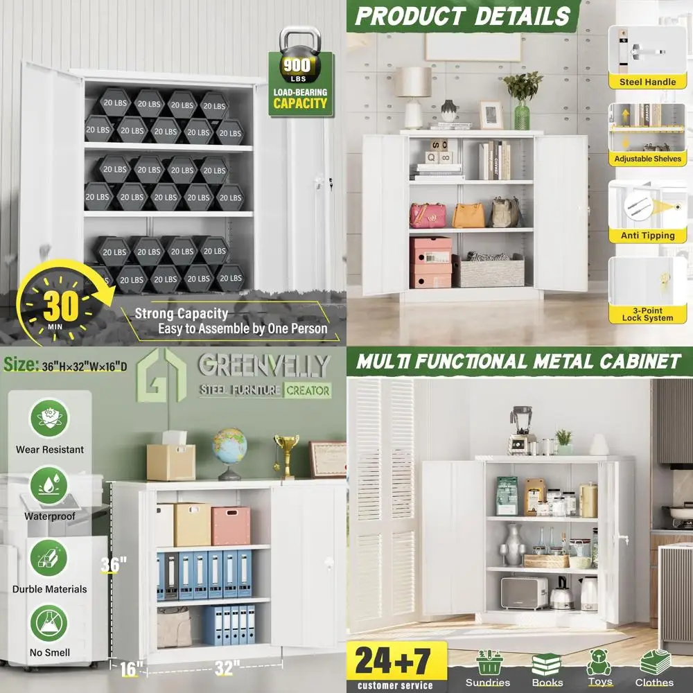 

Металлический шкаф для хранения с дверцами и полками, белый, на 36 секций, с замком, для дома, офиса, гаража, кухни и мастерской