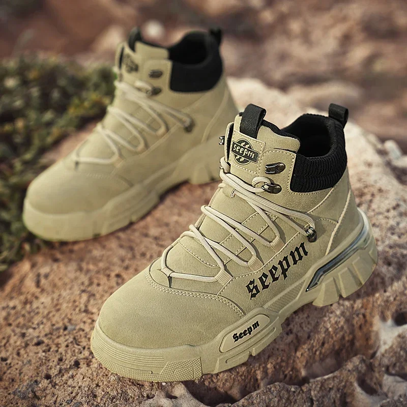 

Осенне-зимние мужские ботильоны, уличные дышащие рабочие ботинки на шнуровке, нескользящая износостойкая повседневная мужская обувь Botas Para Hombre