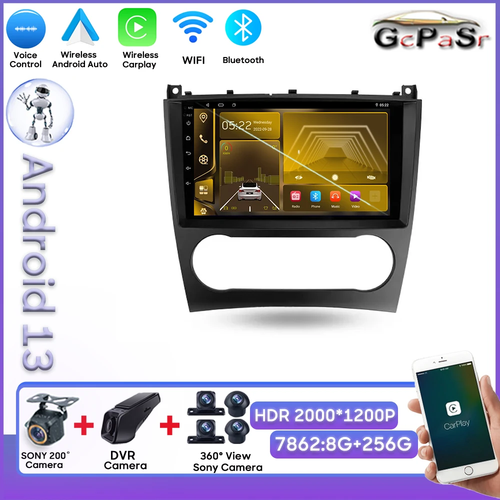 

Auto Radio For Mercedes Benz C-Class C Class W203 W209 C180 C200 CL203 C209 A209 2004 - 2011 GPS Navigation Wifi Dash Cam 7862