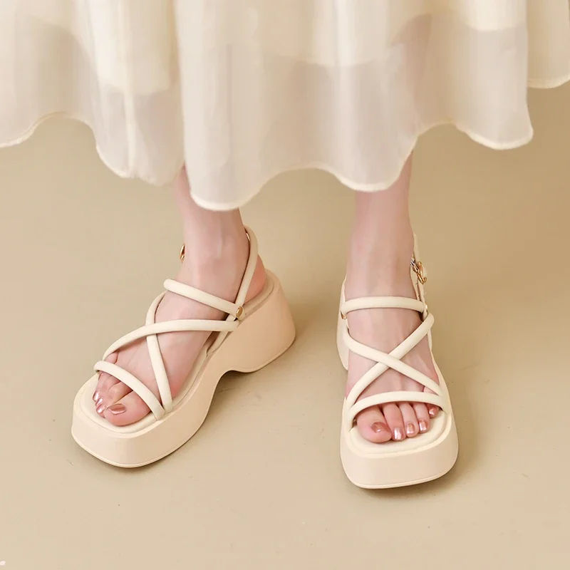 Cross Strap Platform Sandals for Women Summer 2023 Thick Bottom Gladiator Shoes Woman Casual Non-Slip Wedge Sandalias Mujer