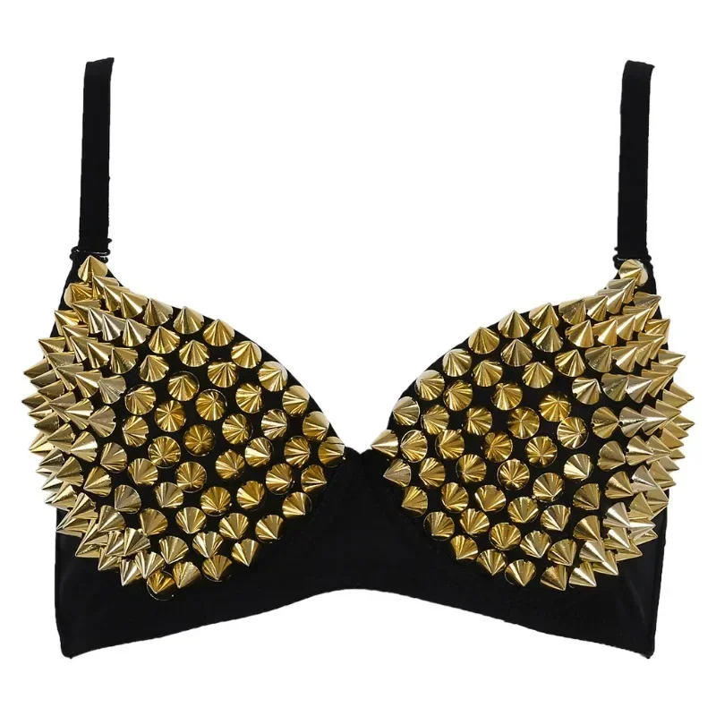 1pc Sexy Steampunk Lingerie Bra for Women Sparkling Rhinestone Design Spike Studs Wireless Bra Top Fashion Party Club Wear
