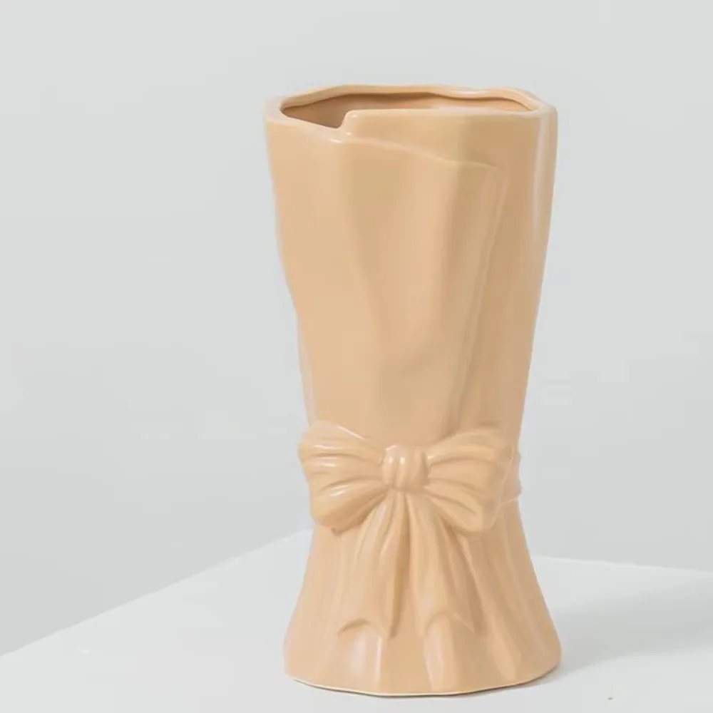 

Новая керамическая ваза с бантом, милые украшения для рабочего стола, простое устройство для цветочной композиции