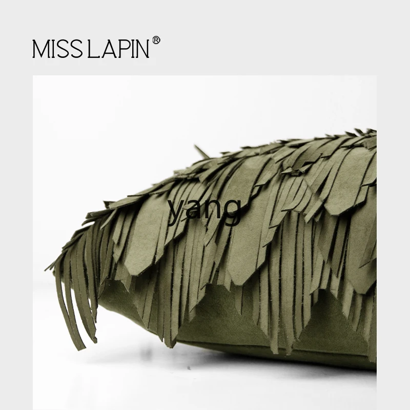 Yjq Modern Green Irregular Tassel Pillow Light Luxury Living Room Sofa Model Room Bedside Lumbar Pillow
