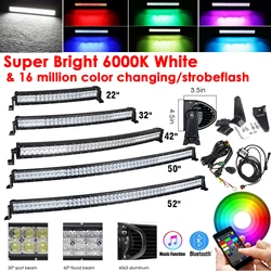 RGB LED Light Bar Work Light Spot Flood Combo Fog Driving 16 Million Color Change Strobeflash 12V & Wiring Kit for Jeep Off Road