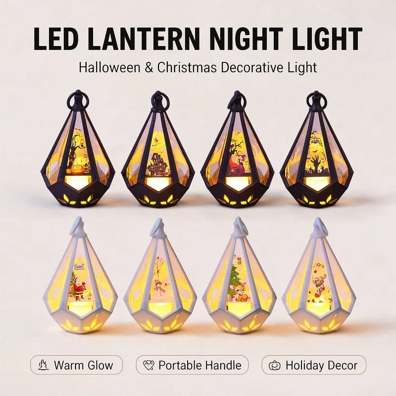 Portable LED Halloween Night Light Halloween Christmas Table Decorative Ornament for Indoor Holiday Decoration Glow Light Up Toy