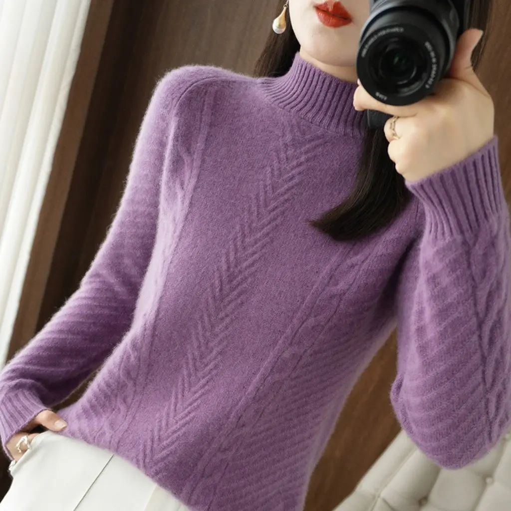 

Women's Vintage Twist Half-Turtleneck Sweater Loose Thickened Base Shirt Autumn Winter All-Match Lazy Style New