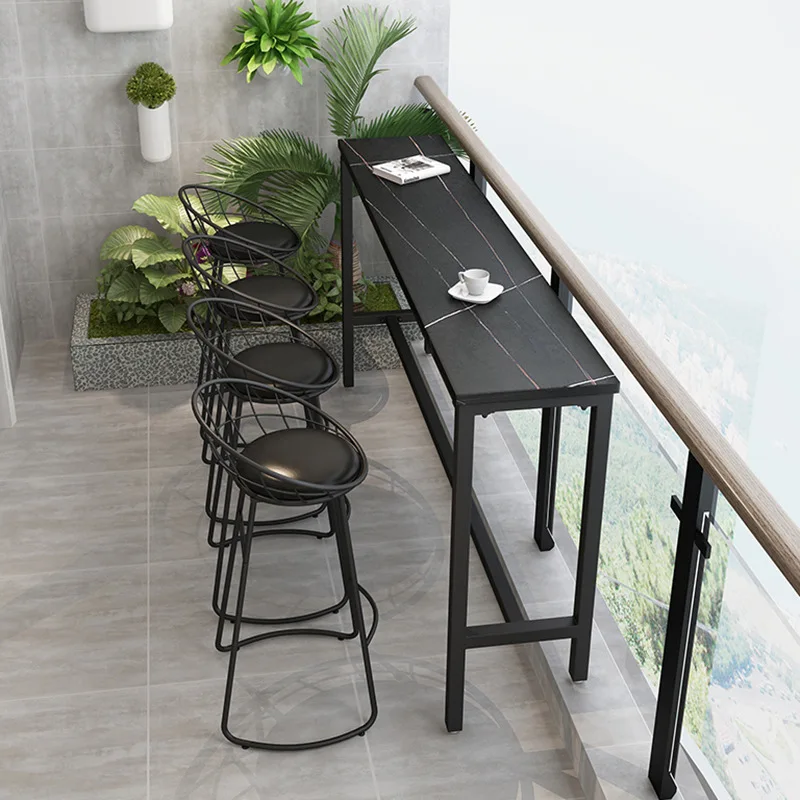 

Balcony Bar Table Household Window Integrated Outdoor Small Long Slate Modern Bar Table and Chair Combination