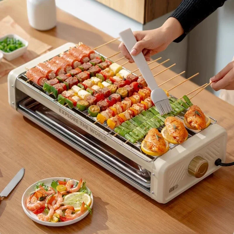 Electric Grill 220V Home Indoor Smokeless Barbecue Grill Electric Baking Pan Skewer электро гриль для кухни grelhador eletrico