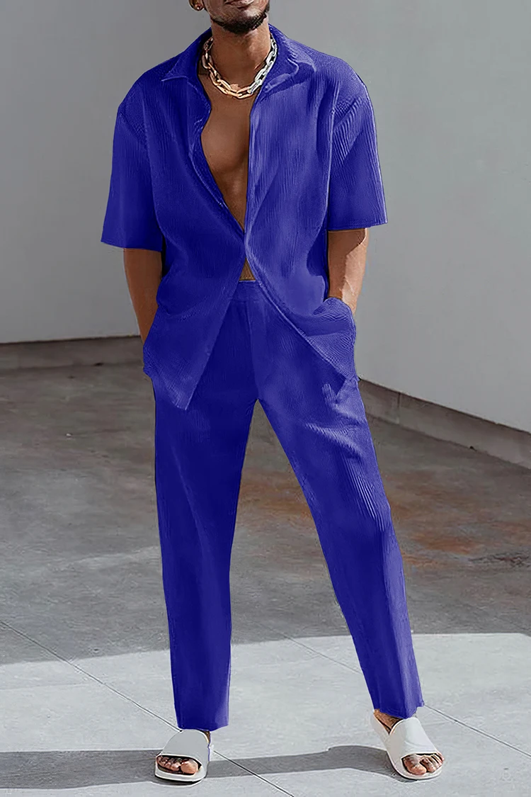 Summer Fashion Print Two Piece Set Men Lapel Button Short Sleeve Shirt And Straight Pants Suit Men Casual Oversized Clothes