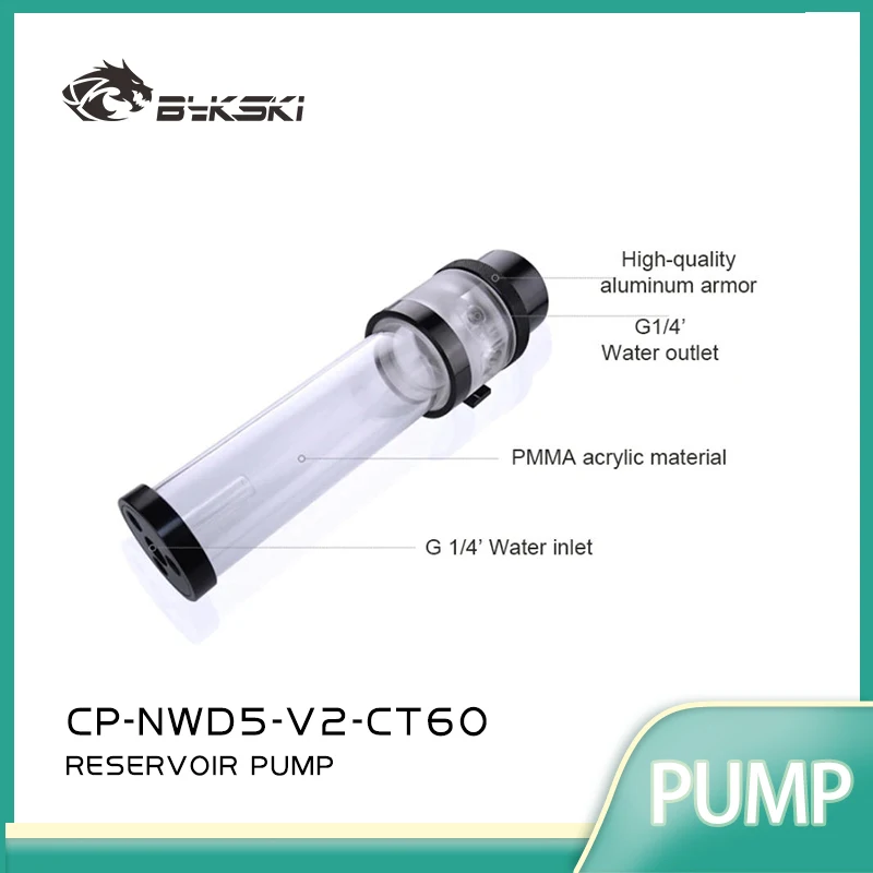 

Bykski CP-NWD5-V2-CT60 D5 ШИМ-насос + резервуар Комбинированный подъем потока 4,5 метра / 720 л/ч Длина резервуара для водяного баллона 60/100/150/200 мм