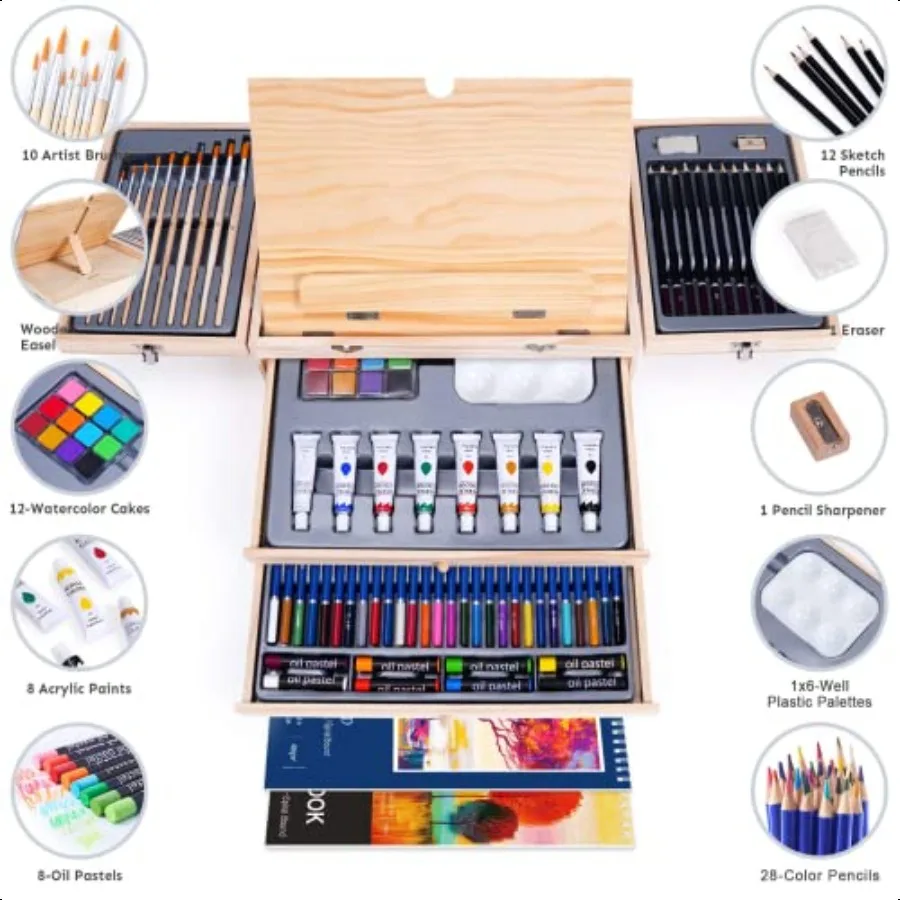 85 Piece Deluxe Wooden Art plies Art Kit with Easel and Acrylic Pad Art Set for Teens Adults and Artist Beginners Creative Gift