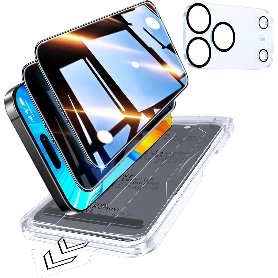 

Закаленное стекло военного класса для iPhone 17 Pro Max, защитная пленка для экрана, 2 упаковки + защита объектива камеры, 1 упаковка [100 антишпиона