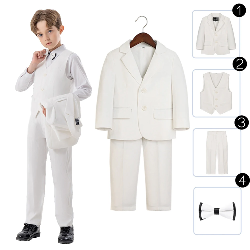 

Summer Children's Suit Boys' Gentleman's Suit Vest Birthday Party Flower Suit Solid Single Breasted Formal Blazer+Vest+Trousers