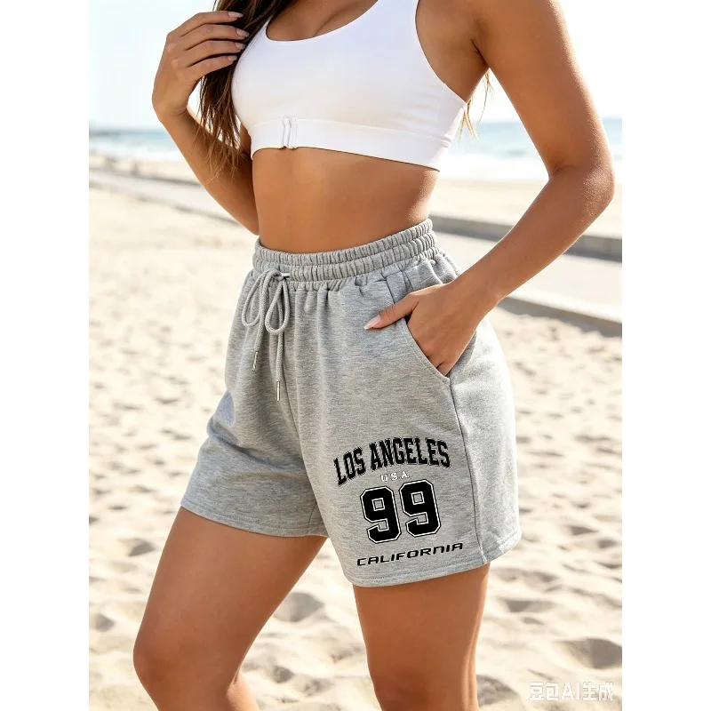 Ladies' Kid Los Angeles 99 California Printed Casual Running Shorts for Sports and Leisure, Loose Fit, Comfortable Fit
