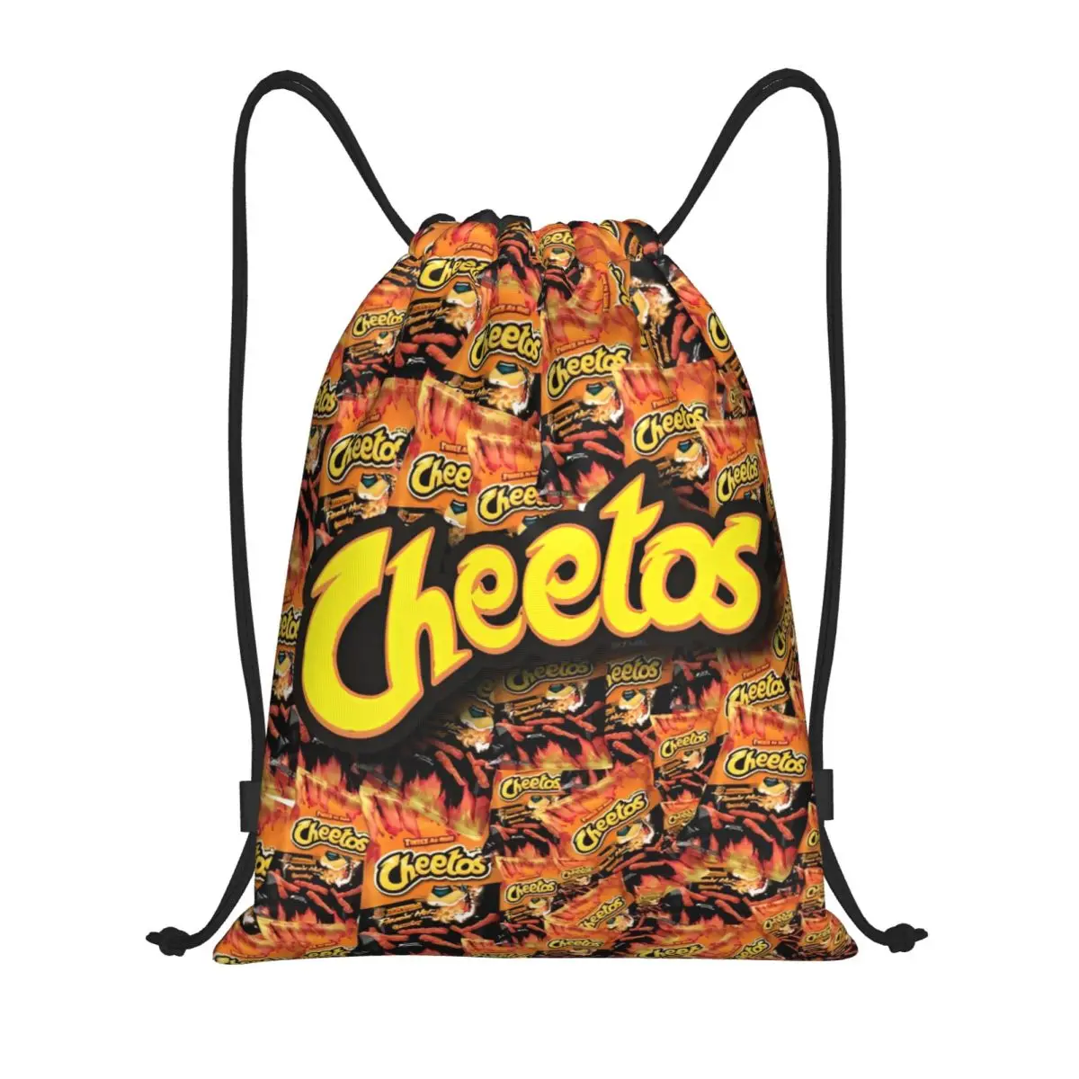 Funny Snacks Pattern Drawstring Backpack Gym Sports Sackpack Potato Chips String Bag for Cycling