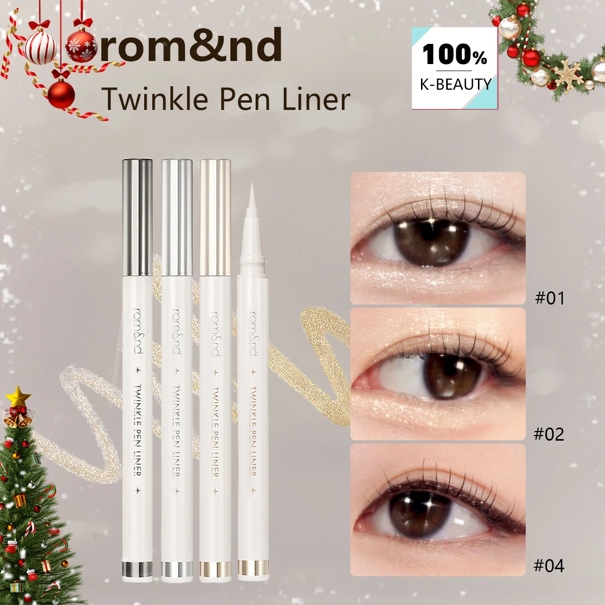 Rom&nd Twinkle Pen Liner, textura de delineador líquido, fórmula de secado rápido, aplicación suave, lujo de invierno, estacional, K-Beauty, maquillaje coreano