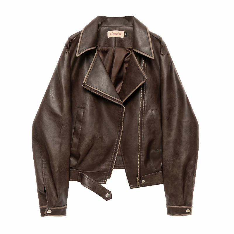 2025 New Retro PU Leather Jacket for Women Spring Autumn Korean Style Fashionable Coats  Punk Style Faux Leather Short Jacket