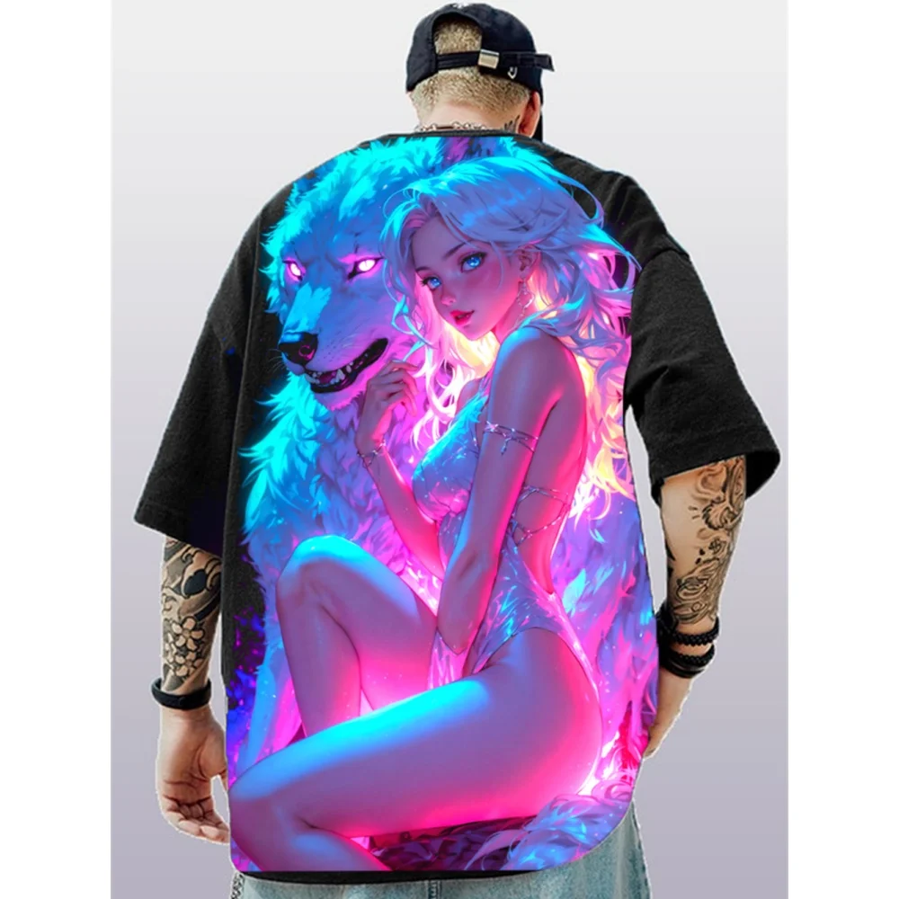 Hip Hop übergroßen 3D-Druck Anime T-Shirt Männer Sommer lässig Top atmungsaktiv lose Männer T-Shirt Retro High Street kurz ärmelig