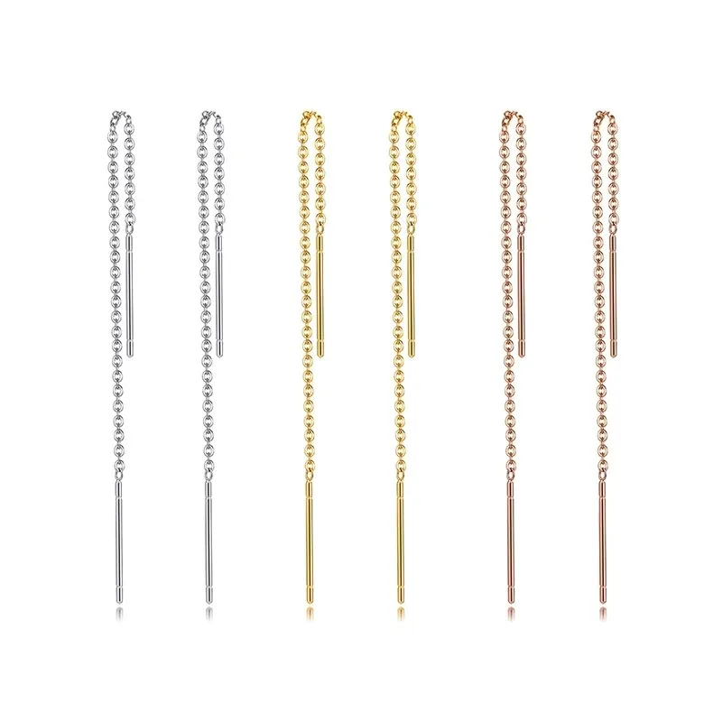 Stainless Steel Chain Tassel Threader Earrings for Women Girl