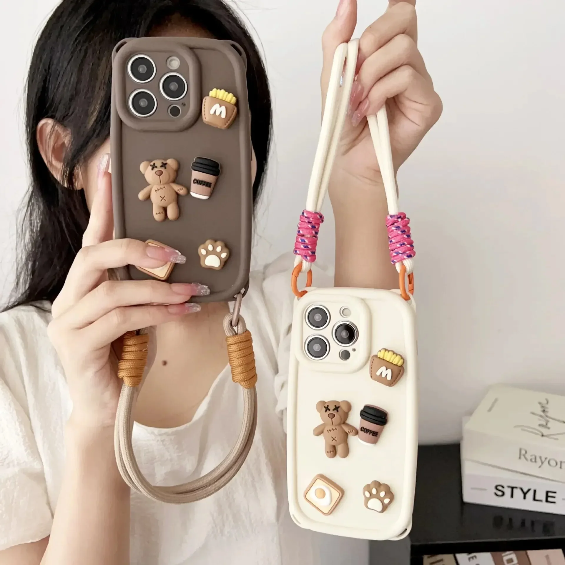 

Милый мультяшный 3D чехол для Iphone 15 с куклой, силиконовый мягкий чехол со шнурком для Iphone 14 13, защитный чехол для телефона promax