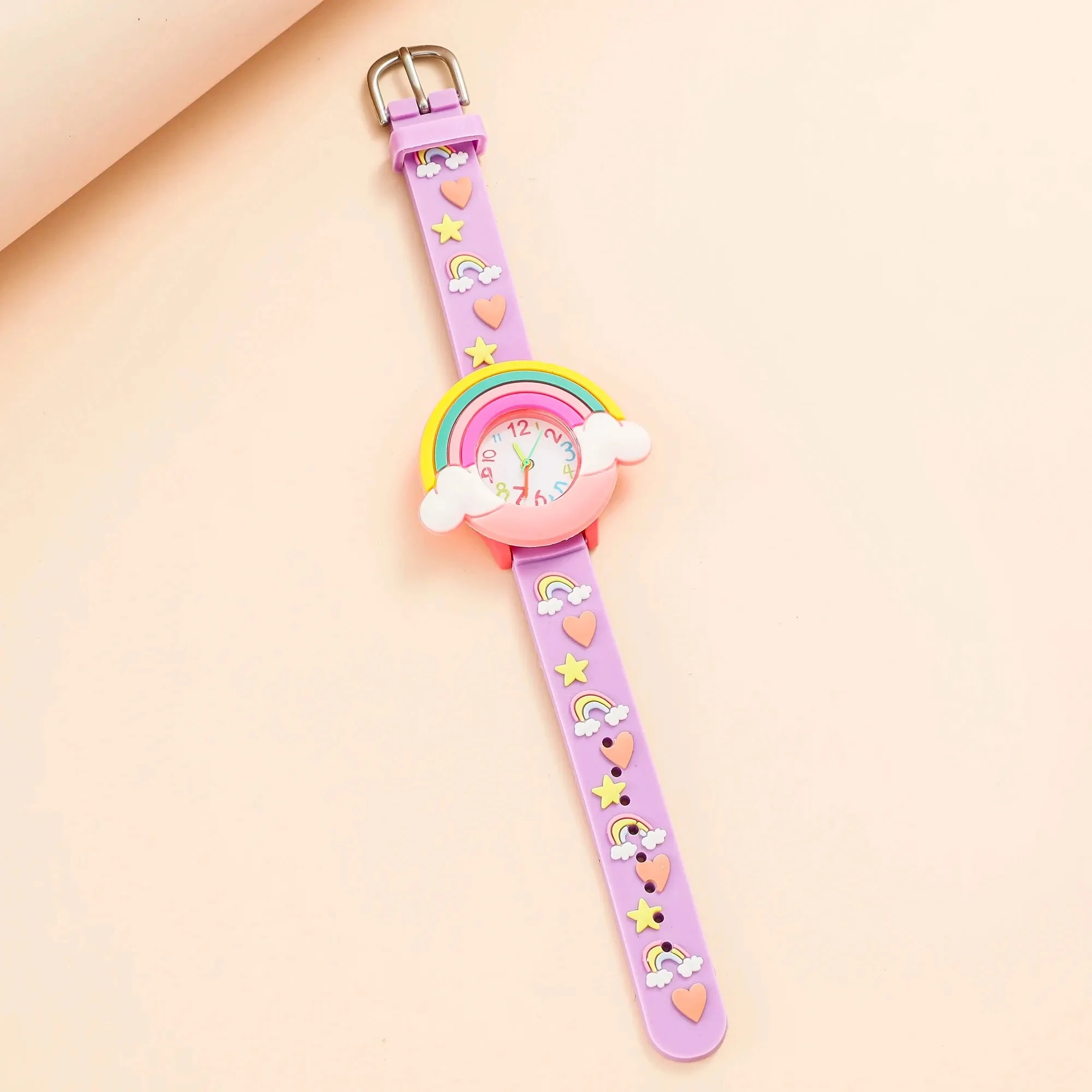 2024 New Rainbow Cloud Printed Silicone Band Children\'s Watch Girl Cute Cartoon Quartz Watch Kids Watches Boys Girl Watche