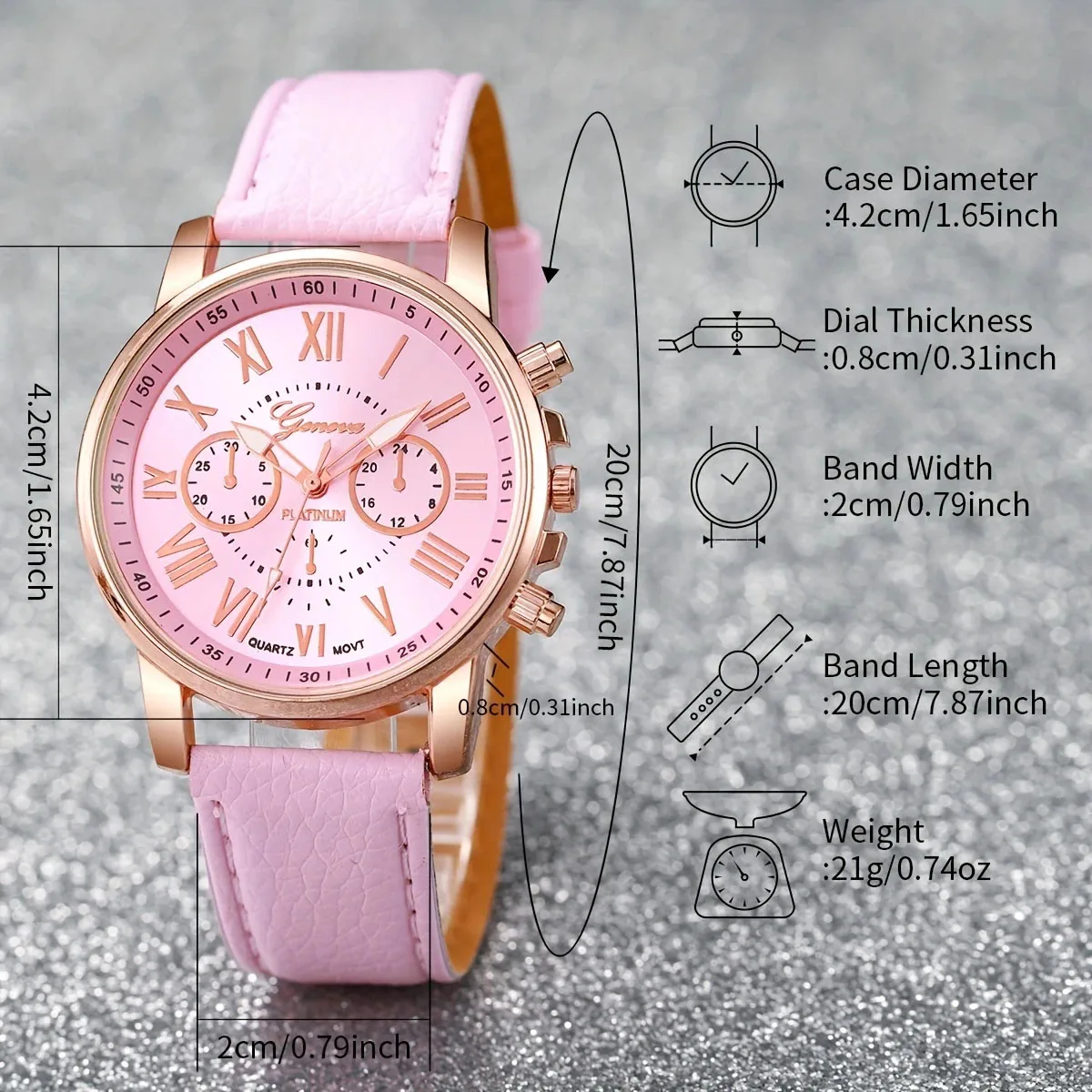 Ladies, students, fashionable temperament, casual candy color matching, Roman dial quartz watch combination set, 12 pieces/set image 5