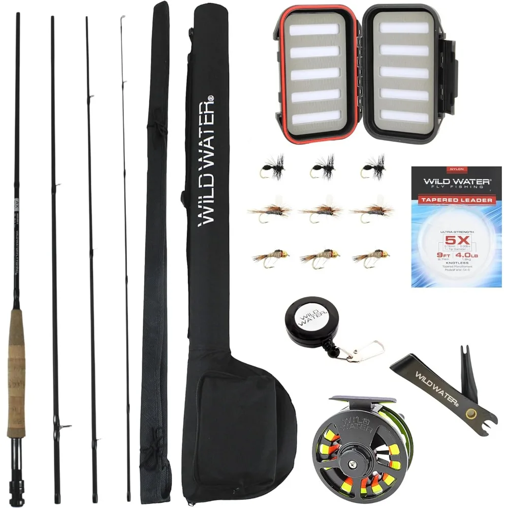 

Standard Fly Fishing Combo Starter Kit, 5 or 6 Weight 9 Foot Fly Rod, 4-Piece Graphite Rod with Cork Handle,