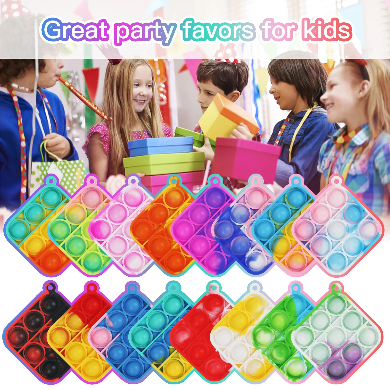 Mini Keychain Fidget Toys Bracelet Heart Square Round Key Ring Rainbow Sensory Toys Set Pack Bulk Classroom Prizes Party Favors